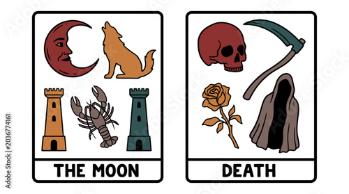 Konstfotografi Illustration of moon themed tarot cards depicting death symbolism