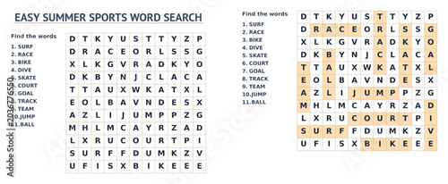 Easy Summer Sports Vocabulary Word Game for Kids