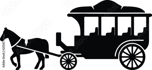 Foto Silhouette vector horse drawn carriage antique transport for wild west design