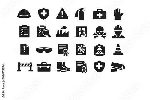 Collection of safety and security icons for workplace and industrial environments