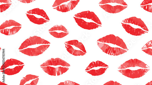 Bild auf Leinwand Red lipstick kiss print pattern
