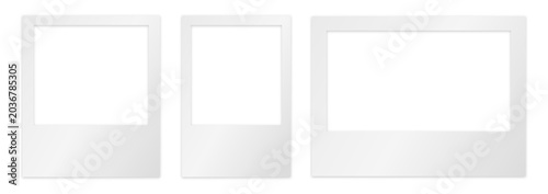 Obraz na plátně Set of three vertical white instant photo frames mockup with soft shadows isolated on transparent background for photography presentation and gallery display