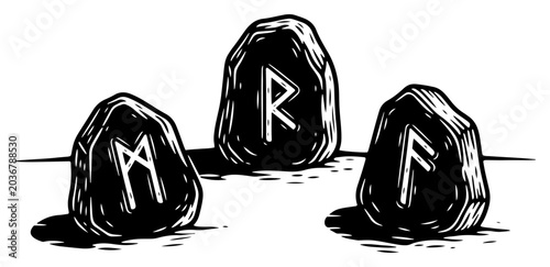 Photos Ancient Viking Rune Stones with Futhark Symbols for Divination and Magic - Hand