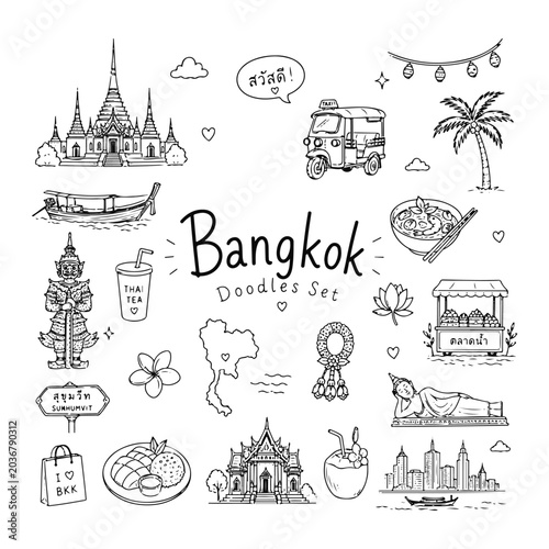 Photos Bangkok doodles set
