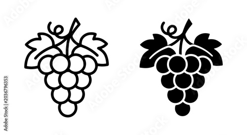 Bilde på lerret Black and white grape icons, vector illustration of fruit bunch