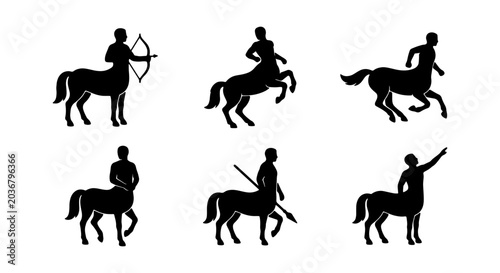 Bild auf Leinwand Set of centaur silhouettes in different poses, mythological creatures with human