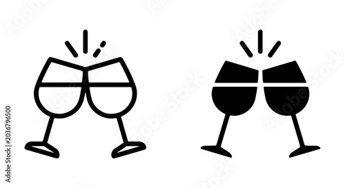 Bild auf Leinwand Two wine glasses clinking together, celebration toast icon set