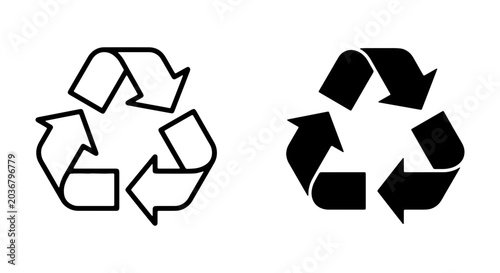 Quadro su tela Recycle symbol icon set, black and white vector illustration of the universal re