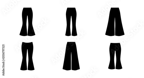 Set of silhouettes of various styles of womens trousers