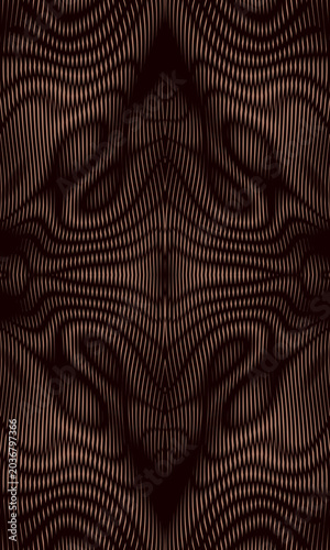 Dark brown grid wavy ornament seamless texture with moire effect. Metaverse concept background for wall art, panel, poster, web banner, mobile apps, interior decor. 