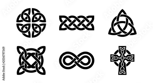 Cuadro en lienzo Set of celtic knot symbols, traditional irish decorative elements, vector illust