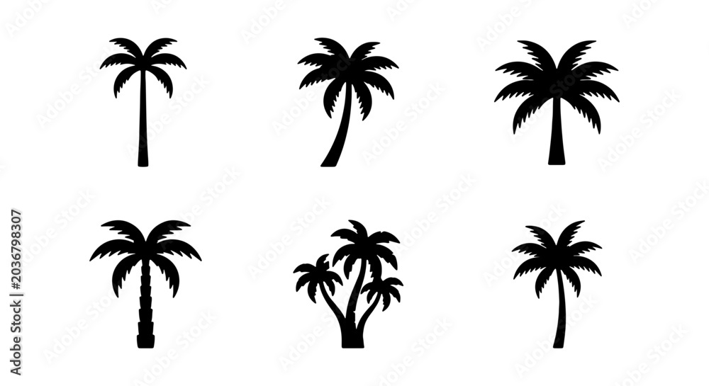 Fototapeta premium Set of black silhouettes of palm trees