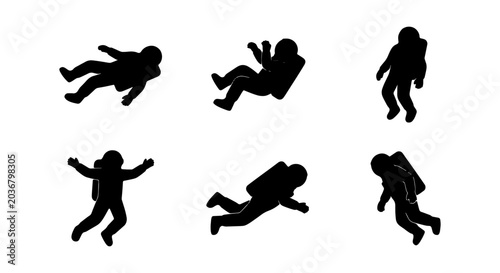 Tableau sur toile Set of astronaut silhouettes in various poses