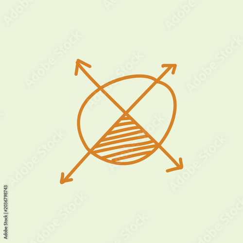 Minimalist flat cartoon orange sketch doodle of a circle pie chart diagram showing a mathematical or business presentation coordinate fraction. Perfect for education student textbooks or slides.