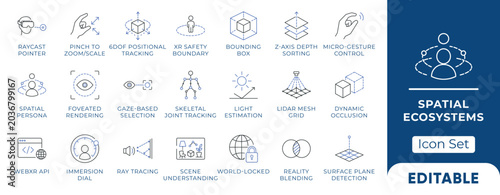 Tableau sur toile Spatial Computing & Mixed Reality UI Kit – XR Developer Outline Icon Set