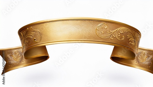 Elegant Golden Ribbon Banner With Curved Edges And Decorative Flourishes Isolated On Transparent Background For Design Elements