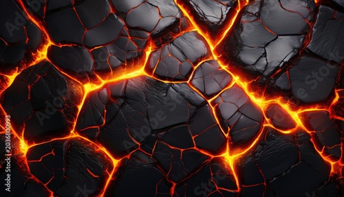 Fiery Lava Stone Texture With Dark Black Cracked Surfaces And Molten Orange Veins Glowing From The Center Isolated On A Plain Background