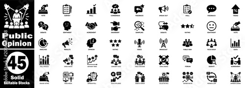 Obraz na płótnie Public opinion icons set for survey analysis and feedback on transparency and consensus data vector collection