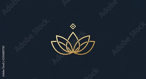 Elegant gold line art lotus flower on dark background.