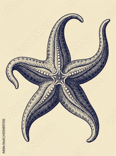 Starfish in vintage engraved marine illustration style