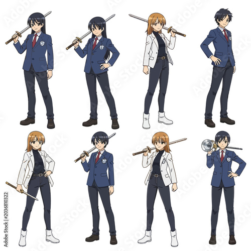 Anime Schoolgirls with Swords in Uniforms.