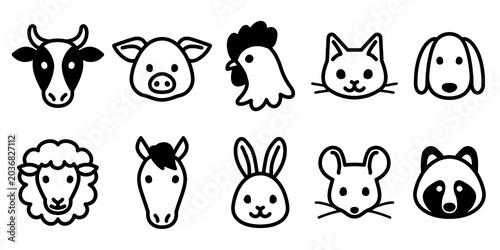 Canvas Print Animal Icon Set Editable Vector Illustration Isolated on Transparent Background