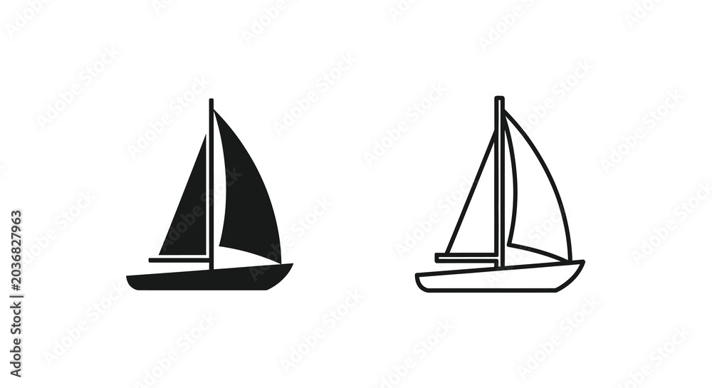 Fototapeta premium Sailing Boat Silhouettes On White Background Nautical Vector Illustration