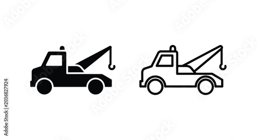 Tow Truck Icons Black And White Line Art Illustration