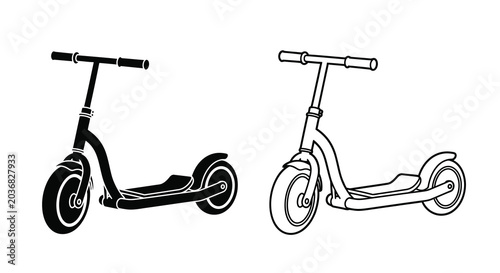 Kick Scooter Silhouettes On White Background Minimalist Vector Illustration