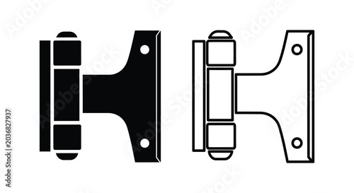 Metal hinge with mounting holes black silhouette on white background