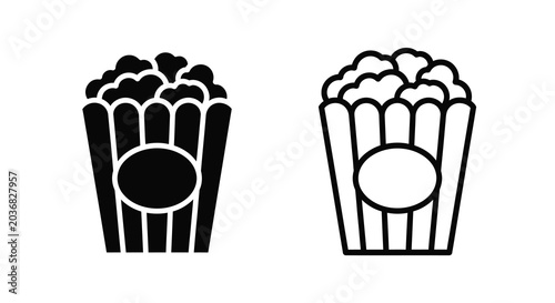 Popcorn containers black and white silhouette style on a white background