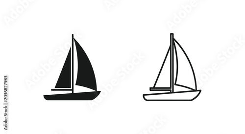 Sailing Boat Silhouettes On White Background Nautical Vector Illustration
