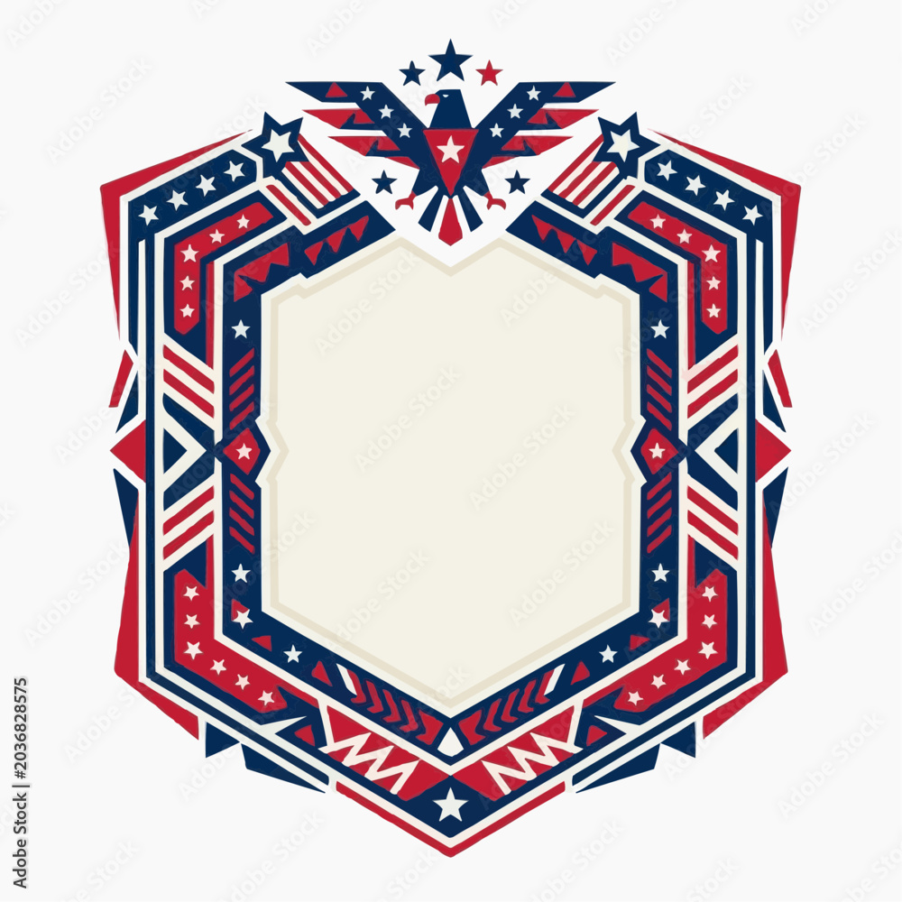 Fototapeta premium American Eagle Emblem with Stars and Stripes Border and Blank Center