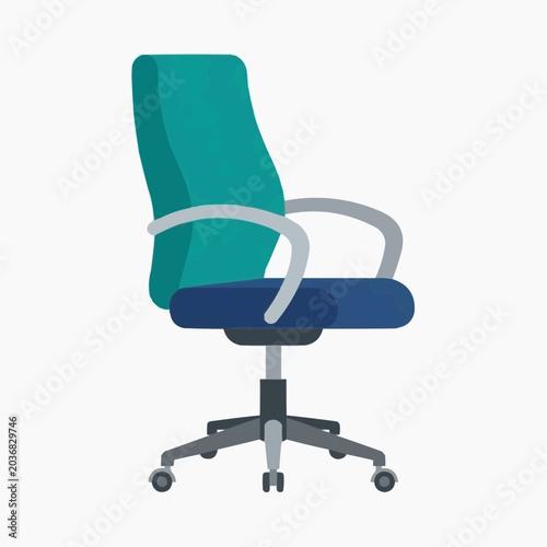 Modern Office Chair with Teal and Blue Seat and Backrest on Wheels