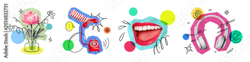 PNG Vibrant artistic collage elements on transparent background