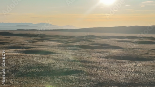 Aerial views of he mountains and valley of Lake Oahu near the small town of Twizel