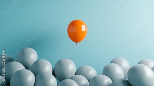 Unique Orange Balloon Soaring Above a Sea of Gray