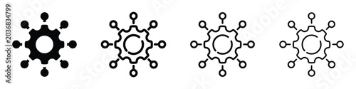 Foto Centralized system with interconnected nodes and a central gear mechanism