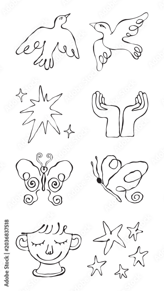 Fototapeta premium Minimalist line art symbols collection vector