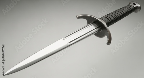 Shiny metal dagger with grip against a neutral background sharp weapon