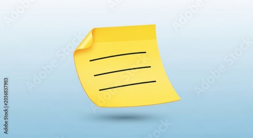 Yellow sticky note with lines floating against a simple light blue background
