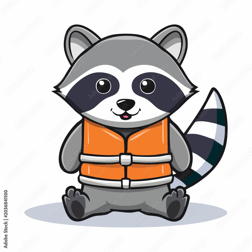 Fototapeta premium Cute Raccoon Wearing Orange Life Vest