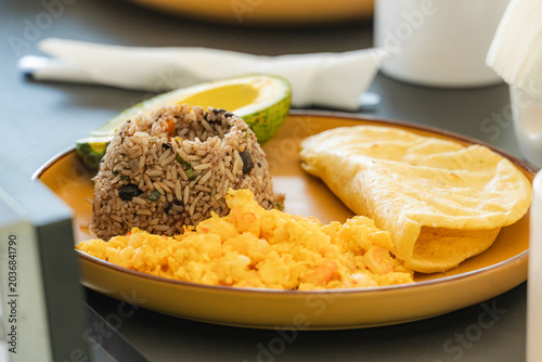 Photos Gallo pinto breakfast with scrambled eggs and avocado
