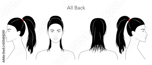 Foto All Back Brushed Back hairstyle black white vector front back profile views, sli
