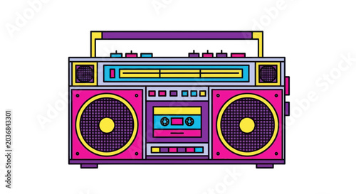Retro Boombox Cassette Player, 80s Style Music Device, Vintage Audio Equipment