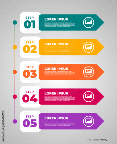 Modern vertical infographic timeline template with ten options and colorful geometric banners for business process.