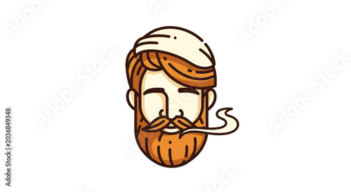 Bearded Man with Hat Smoking, Vintage Style Portrait Illustration