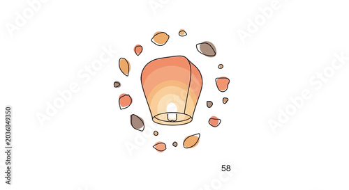 Hand-drawn Sky Lantern Floating Surrounded by Falling Leaves Illustration