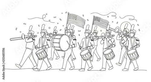 Fotografía Line Drawing of a Marching Band Performing in a Parade