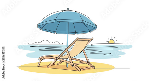 Photos Summer Beach Scene with Sunbed and Umbrella
